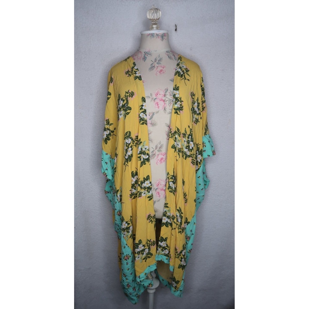 Matilda Jane Floral Kimono‎ Cardigan Yellow Mint XS/S Boho Open Front Whimsical
